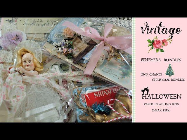 Vintage ephemera & 2nd chance Vintage Christmas Bundles + Halloween paper crafting kits Sneak Peek