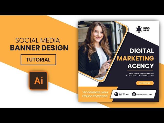 Design Digital Business Marketing Agency Post Template | Illustrator Tutorials