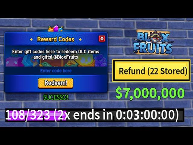 NOVO CÓDIGO +25 CÓDIGOS DE 2X XP BELI E RESET NO BLOX FRUITS 2024 - blox fruit codes