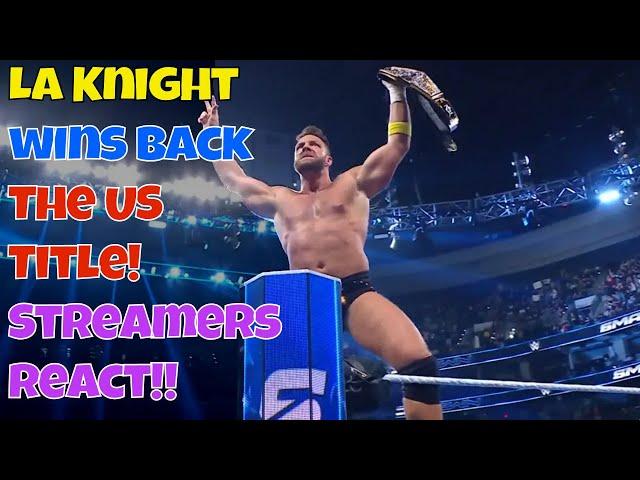 Streamers React! LA Knight wins back the US title!! #wwe #smackdown #laknight