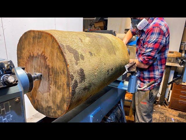 Huge Log vs Wood Turning Lathe !!