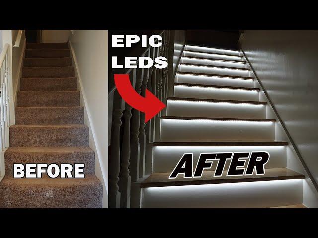 DIY Staircase Makeover With DIY LED Lighting // Renovation