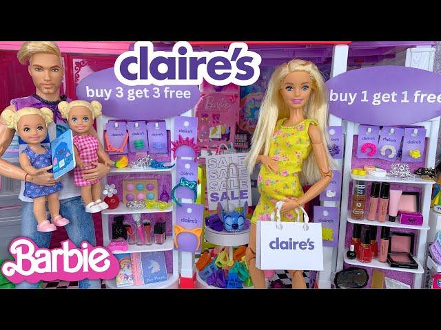 Barbie Doll Family Mall Shopping at Claire's and Book Store