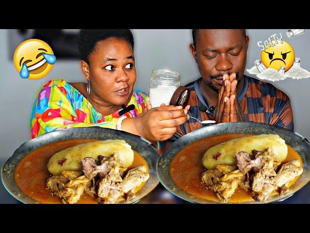 Prankster get prank, I Put Salt In My Husband Food, African Food Mukbang, Fufu with Peanut Soup