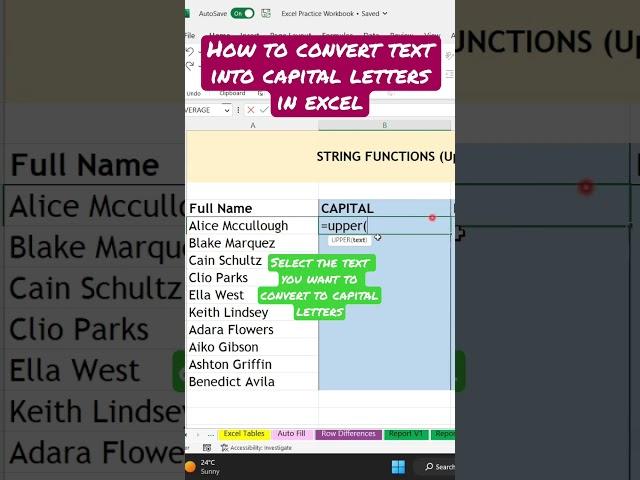 How to convert text into Capital Letters in Excel
