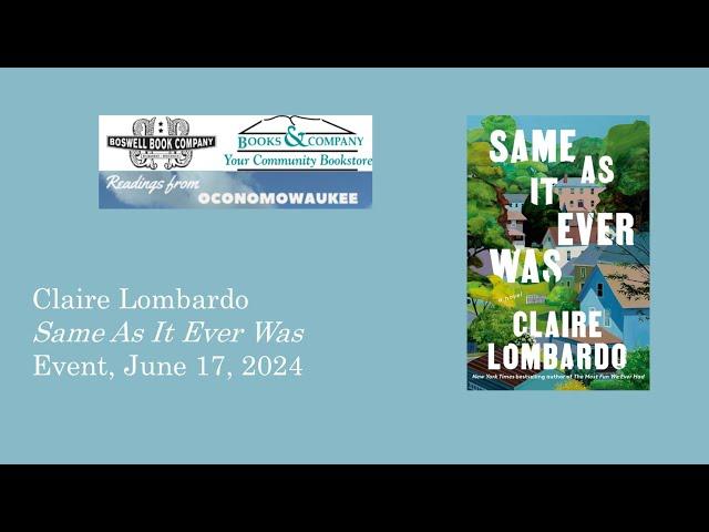 Claire Lombardo Event for Same As It Ever Was - Boswell Book Company and Books and Company