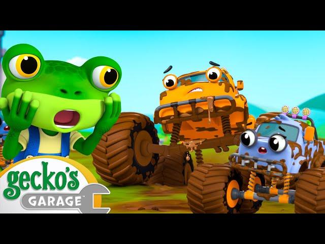 Monster Truck Mudbath | Gecko the Mechanic | Vehicle Repair Cartoons | Buses, Trucks and Cars