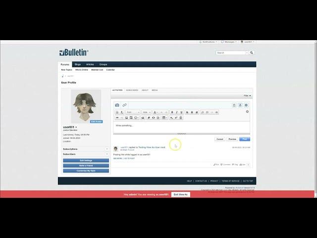 vBulletin 5 Plugin: Admin View As User