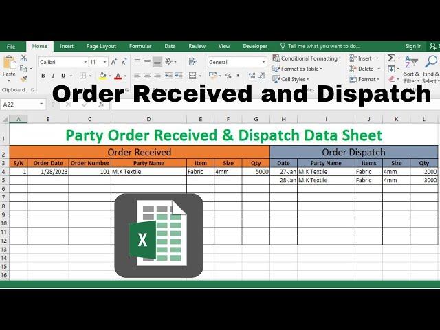 Manage Order received and dispatch data sheet in Excel | AR Computer Guide