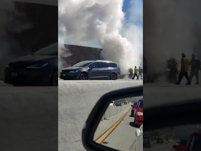 Mercedes caught on fire on 5 freeway California.