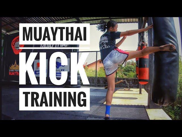 Strong legs and taking balance training for Muaythai kick.