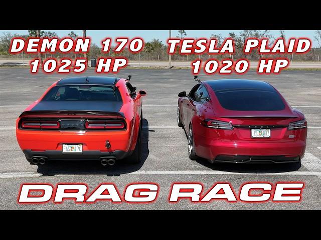 REVENGE OF THE DEMON * Dodge Demon 170 vs Tesla Model S Plaid Track Pack 1/4 Mile DRAG RACE