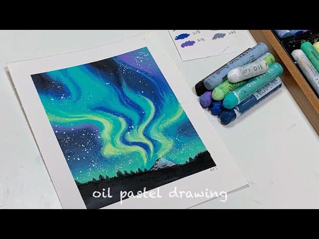 Oil pastel drawing, How to draw an aurora with an oil pastel