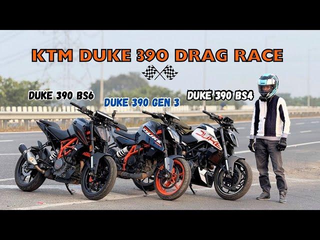 Ktm Duke 390 Gen3 vs Ktm Duke 390 bs6 vs Ktm Duke 390 bs4 Drag Race