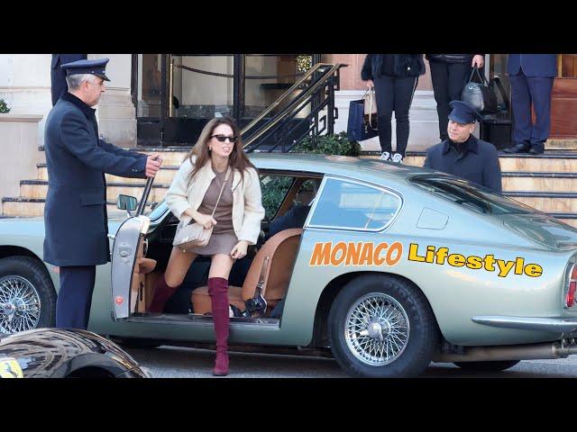 Elegante Lady Arrives in Hotel de Paris with her Vintage Luxury car & Monaco Supercar Spotting