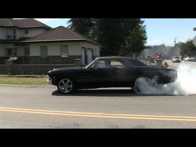 Crazy street accelerations and burnouts,insane sound of muscle cars,rat rods and super cars