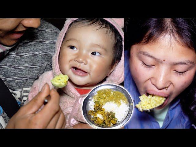 Niyabung learning to eat rice || Manjita cooks dinner @manjitacooking