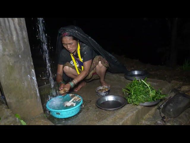 Washing and cooking technology green vegetables in village || Nepali village