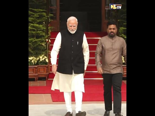 PM MODI WELCOMES SRI LANKAN PRESIDENT ANURA KUMARA DISSANAYAKE AT HYDERABAD HOUSE, DELHI