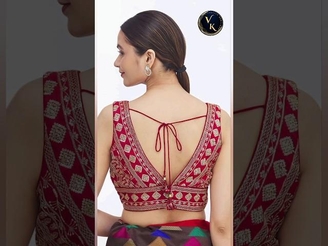 v neck blouse saree  l #fancy #saree #blouse #neck #design #vkLifestyleBoutique