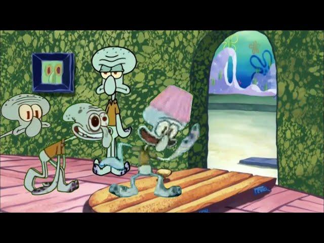 Squidward kicks all his selves out of the house