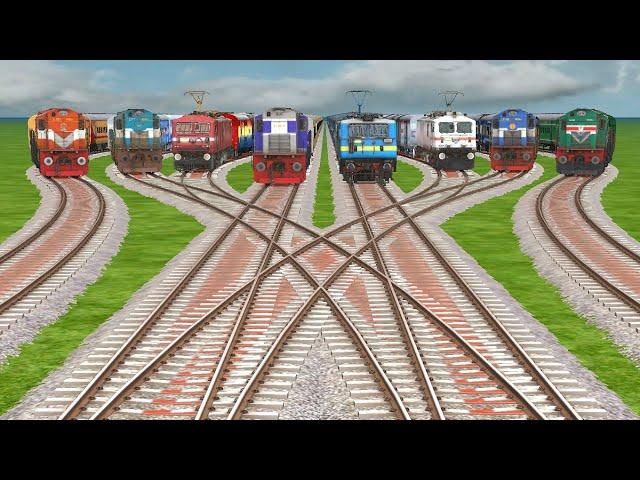 TRAINS CROSSING AT ONE BRANCHED RAILROAD TRACKS | BUMPY TRACKS | Railroad Crossing Simulator