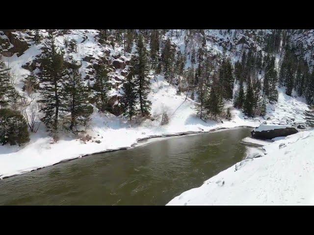 Rocky Mountaineer Winter train ride through Gore Canyon, Colorado.