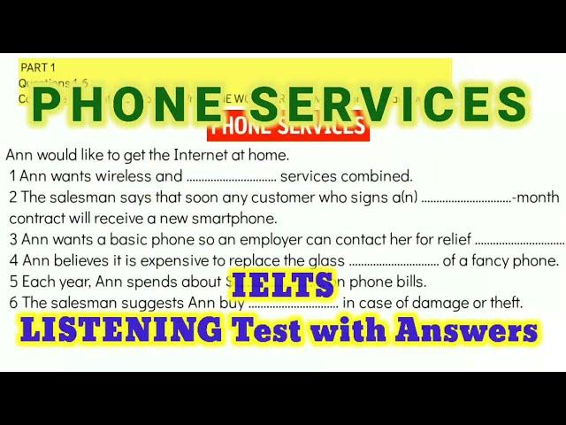 Phone Services | IELTS Listening Test with answers | Best IELTS LISTENING TEST