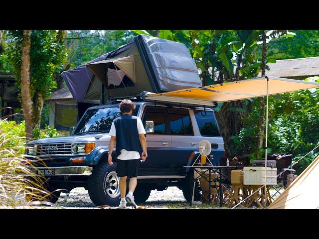 Toyota Landcruiser 70 Car Camping Setup - ARB Esperance RTT and ARB touring side awning