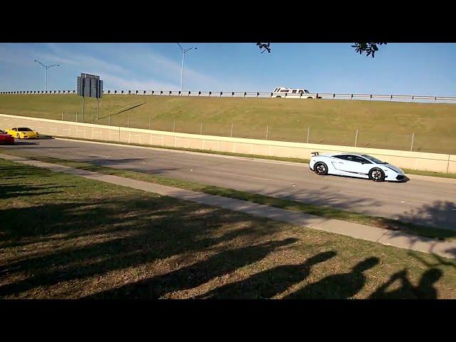 Lamborghini, Ferrari, and Corvette taking off after Cars and Coffee - Dallas/Plano