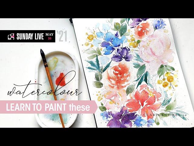 Learn How to Paint Loose Pretty Flowers in  Watercolor Tutorial - May 16