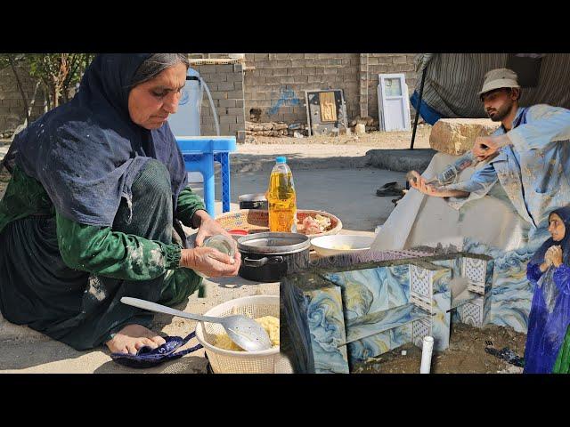 "Grandma's Cooking Magic: Tiling and Delicious Lunch!"