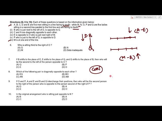 A ,B, C, D & E are five men sitting in a line facing to south while M, N, O, P and Q are five ladies