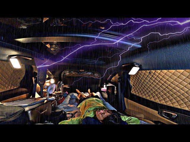 In a thunderstorm, Cozy car camping. ASMR.