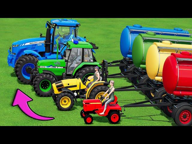 Mini to BIG Tractor vs BIG Tankers + Deep Mud + Water with PORTAL TRAP! FS22