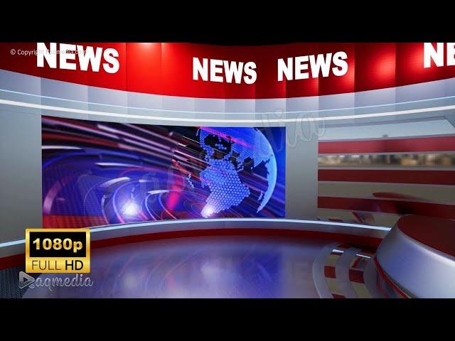 3D Virtual News Studio Background With Desk Newsroom Background