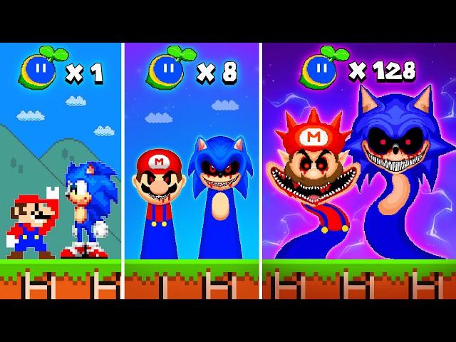 Super Mario Bros. but Every Seed makes Mario and Sonic Evolute become Sprunki Phase 1 vs 9999