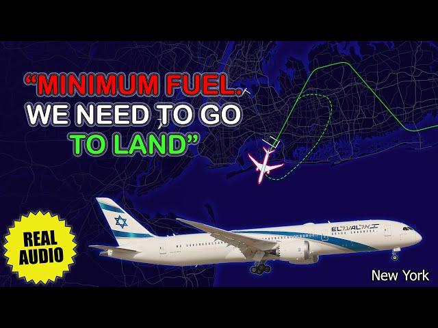 Minimum fuel after go around. El Al Boeing 787 Dreamliner reports minimum fuel at New York. Real ATC