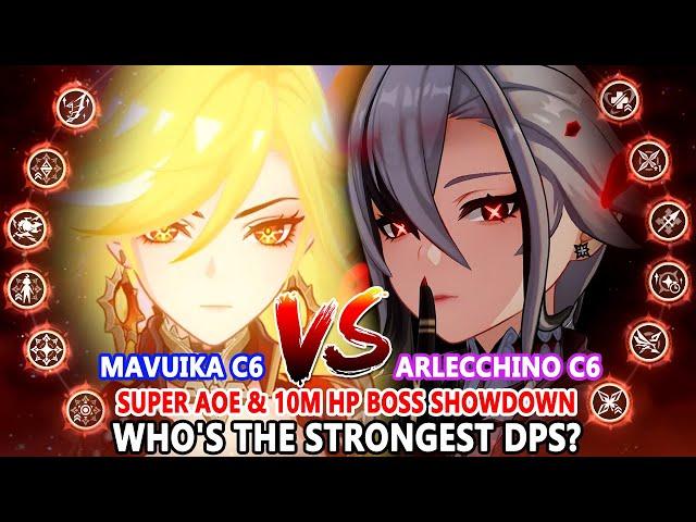 Mavuika C6 vs Arlecchino C6 DPS Showdown : Super AOE & 10M HP Boss | Who's the Strongest DPS?