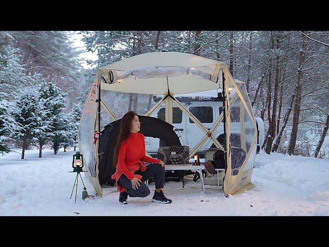 Heavy Snow frozen forest winter greenhouse tent Solo Camping  -16℃