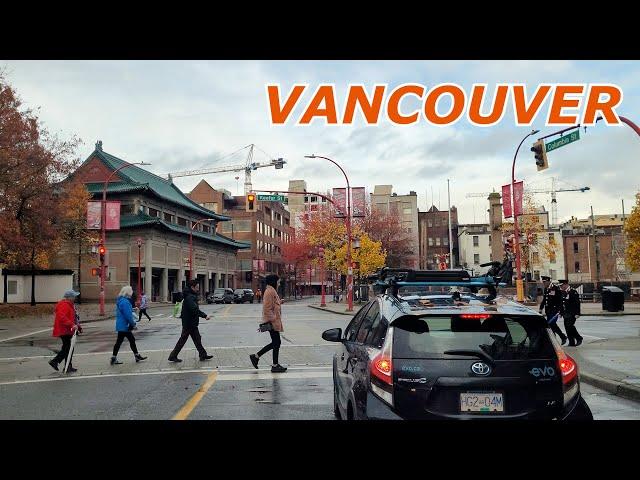 VANCOUVER in NOVEMBER: Driving on Marine Dr, Cambie St, Downtown Pacific Blvd, Chinatown, E Hastings