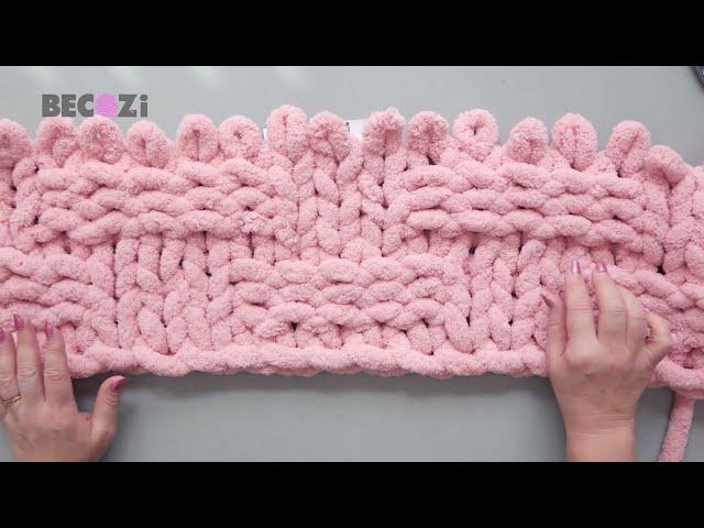 HAND KNIT A CHUNKY CHENILLE BLANKET/BASKET WEAVE