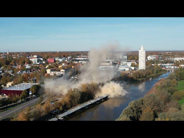 Подрыв трубы котельной в Тарту. Tartu korstna lammutamine 2024.