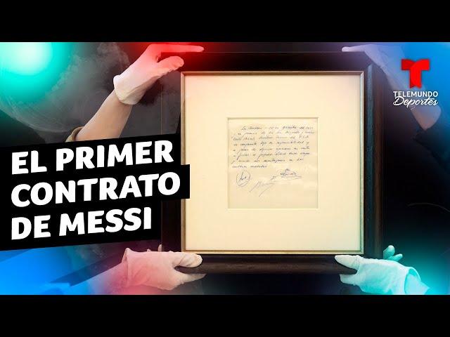 Inicia subasta de servilleta con el primer contrato de Messi con Barcelona | Telemundo Deportes