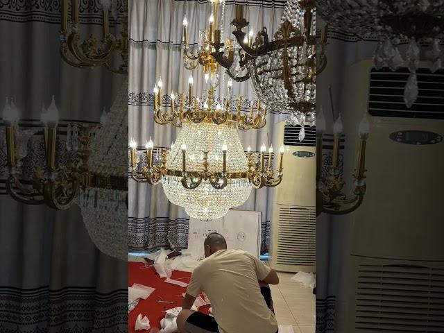French crystal chandelier installed#Helen lighting#