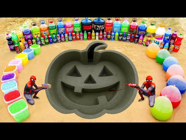 Big Toothpaste Eruption from Halloween Pumpkin pit, Giant Fanta, Orbeez, Mtn Dew, Coca Cola & Mentos
