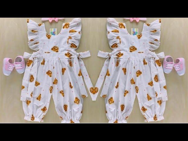 Baby Romper Cutting and Stitching | DIY Baby Ruffled Romper/Dungree Dress Cutting and Stitching