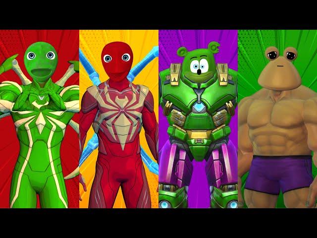 FUNNY COLOR DANCE CHALLENGE | Spider Alien Dame Tu Cosita vs Hulkbuster Gummy Bear and Hulk Pou