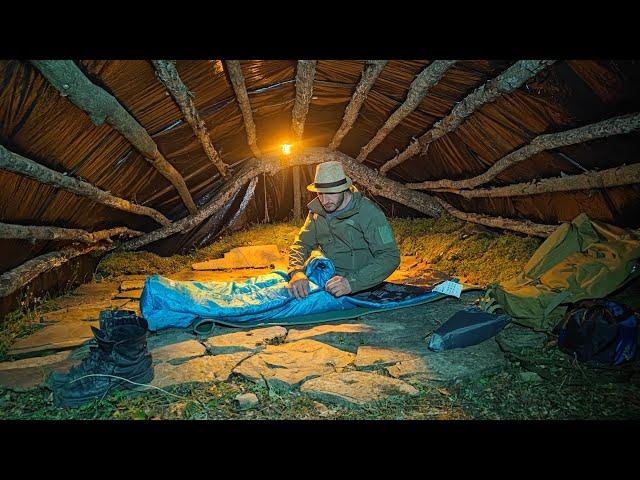 Alone in the Wild: Building a Shelter with Fallen Trees | Solo Overnight in the Mountain Forest