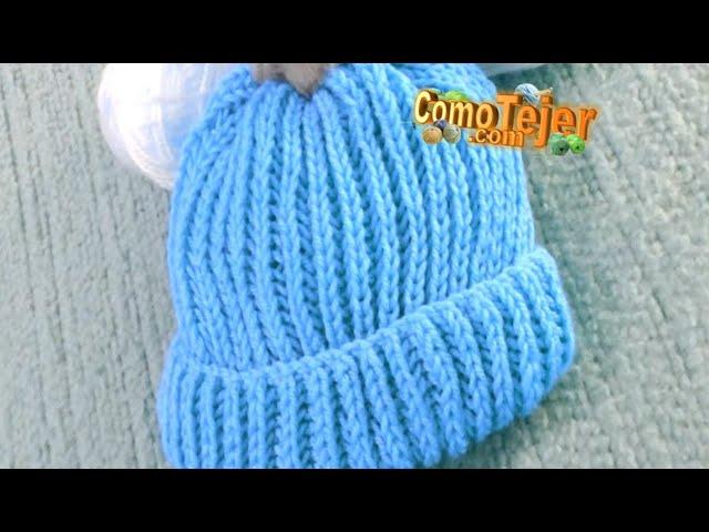 Cómo Tejer Gorro Reversible Elástico 1 Sola Vuelta. Sin Disminuciones. Easy Knit Hat 2 agujas 984